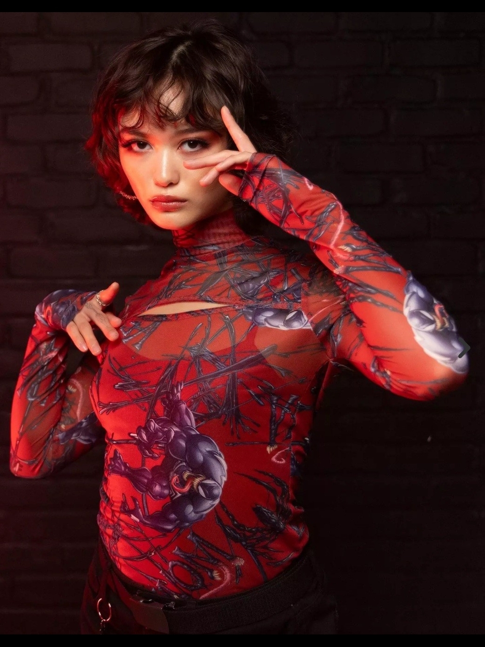 Marvel Her Universe Venom Mesh Cutout Long Sleeves Top - Picture 8 of 14
